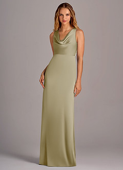 Azazie Wrenlee Bridesmaid Dresses Moss Green A-Line Stretch Satin Dress image1