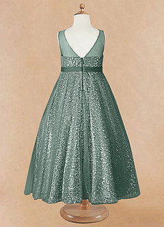 Azazie Siwa Sukienki dla dziewczynek sypiących kwiaty Linia A Zroszony Tiul Długość kostki Sukienka image6