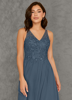 Azazie Amy Final Sale Dusty Blue A-Line Lace Chiffon Dress image4