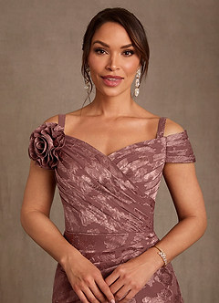 Azazie Bernadette Moeder van de bruid jurken A-Lijn Jurk van Bloemen Burn-out Off the Shoulder Woestijnroos image4