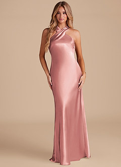 Azazie Doretta Bridesmaid Dresses Dusty Rose Mermaid Bow Metallic Satin Dress image1