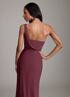 Azazie Madelyn Vestidos de damas de honor Vestido de Cabernet de Gasa de Corte Sirena Convertible con Hombro unilateral image9