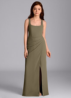 Azazie Mero Junior Willow Green Mermaid Pleated Chiffon Dress image6