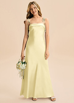 Azazie Willa Junior Lemon Sorbet Mermaid Bow Stretch Satin Dress image4