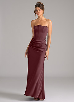 Azazie Debby Jurken voor bruidsmeisjes Converteerbaar Jurk van Stretch Satijn met Zeemeermin Strapless Sangria image4