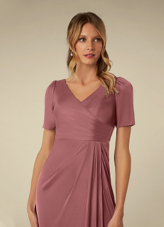 Azazie Bessie Mother of the Bride Dresses Desert Rose A-Line Pleated Mesh Dress image6