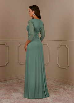 Azazie Annetta Mother of the Bride Dresses Eucalyptus A-Line V-Neck Pleated Mesh Dress image3