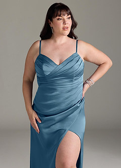 Azazie Yola Bridesmaid Dresses Bermuda Sheath V-Neck Pleated Stretch Satin Convertible Dress image14