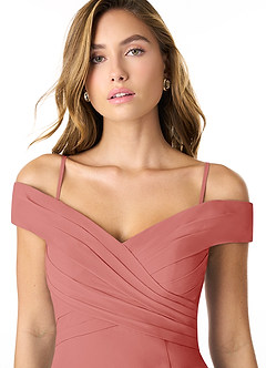 Azazie Lecia Bridesmaid Dresses Antique Rose Empire Off-The-Shoulder Pleated Chiffon Convertible Dress image2
