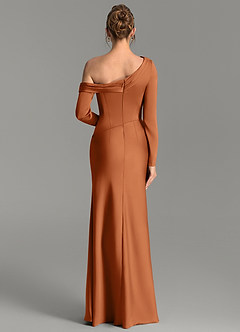 Azazie Sandra Bridesmaid Dresses Copper Mermaid Long Sleeve Stretch Satin Dress image6