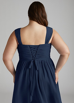 Azazie Angie Robes de demoiselle d'honneur Robe Trapèze en Mousseline de soie Corset Bleu Marine Foncé image15