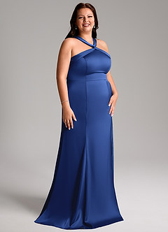 Azazie Rue Brautjungfernkleider A-Linie Plissee Stretch-Satin Kleid Königsblau image12