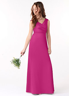 Azazie Sadia Junior Fuchsia A-Line Pleated Stretch Satin Dress image1