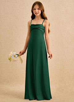 Azazie Mirabella Girls Formal Vestidos de florista Vestido Verde Escuro de Cetim elástico de Justo com Decote Coração image2