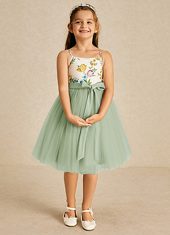 Azazie Jollie laatste Uitverkoop A-Lijn Jurk van Tule Spaghetti Bandje Stoffige Salie image3