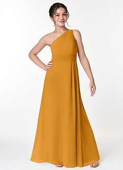 Azazie Cleo Junior Butterscotch A-Line Pleated Chiffon Dress image4