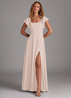 Azazie Bondi Robes de demoiselle d'honneur Robe Trapèze en Mousseline extensible Fente Latérale Rose Pâle image4