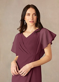 Azazie Julia Mother of the Bride Dresses Cabernet Sheath V-Neck Pleated Chiffon Dress image3