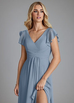 Azazie Omari Bridesmaid Dresses Dusty Blue A-Line Chiffon Dress image5