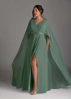 Azazie Isa vestidos de madre de la novia Vestido de Eucalipto de Gasa de Corte En A con Cuello en V plisado image10