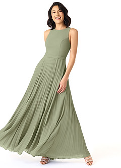 Azazie Lindie Bridesmaid Dresses Pistachio A-Line Scoop Pleated Chiffon Dress image3