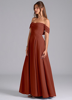 Azazie Almina Robes de demoiselle d'honneur Robe Trapèze Convertible en Mousseline de soie Épaule décolletée Auburn image6