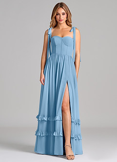 Azazie Anastacia Final Sale Steel Blue A-Line Sweetheart Neckline Chiffon Dress image1