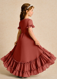 Azazie Kass Blumenmädchenkleider A-Linie Plissee Chiffon Kleid Terrakotta image6