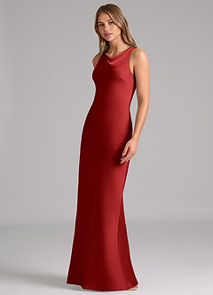 Azazie Allettie Bridesmaid Dresses Pomegranate Mermaid Stretch Satin Dress image4