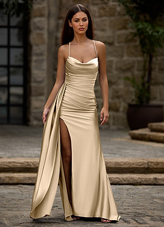 Drape Champagne Satijnen galajurk image3