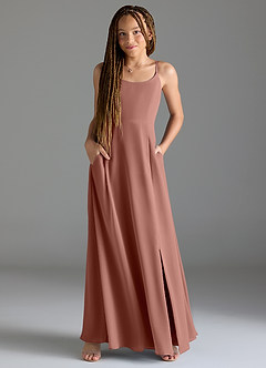 Azazie Moira Junior Cedar Rose A-Line with Pockets Chiffon Dress image4