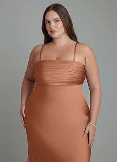 Azazie Saylor Vestidos de damas de honor Vestido Bronceador de Satén Elástico de Corte Sirena con Palabra de honor image17