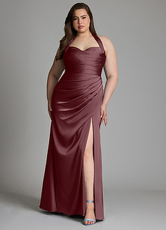 Azazie Destiny At-home Try On Dresses Sangria Mermaid Sweetheart Neckline Stretch Satin Dress image8