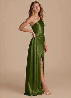 Azazie Maron Final Sale Olive Sheath One Shoulder Metallic Satin Dress image4