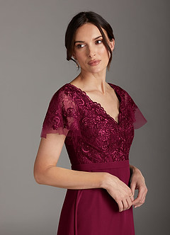 Azazie Singer Final Sale Agave A-Line V-Neck Lace Chiffon Dress image5
