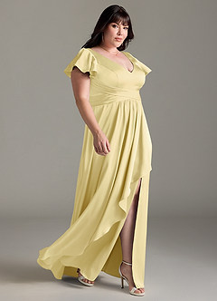 Azazie Omari Bridesmaid Dresses Lemon Sorbet A-Line Stretch Satin Dress image10