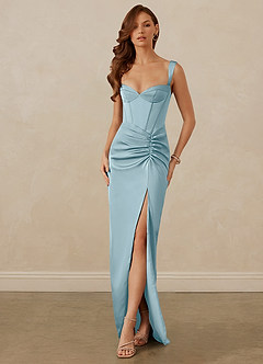 Christian Siriano Bridal for Azazie 1017 Vestidos de damas de honor Vestido de Azul Malhumorado de Satén Elástico de Corte Recto con Escote de Corazón image1