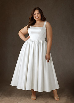 Azazie Verina Trouwjurken Jurk van Satijn met A-Lijn met Zakken Diamant Wit image1