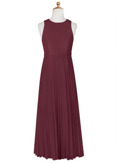 Azazie Lindie Junior Cabernet A-Line Pleated Chiffon Dress image5
