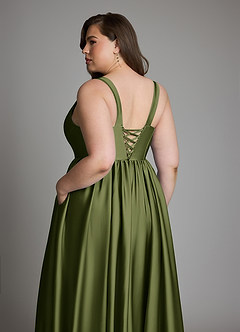 Azazie Delmie Vestidos de damas de honor Vestido Oliva de Satén Elástico de Línea A con Corsé image13