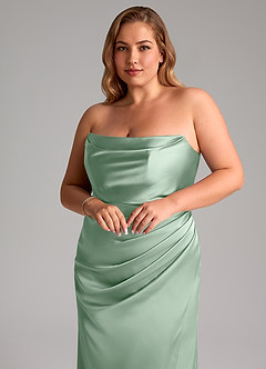 Azazie Leonis Probar vestidos en casa Vestido de Agave de Satén Elástico de Corte Sirena Convertible con Plisado image10