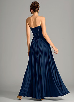 Azazie Saedra Bridesmaid Dresses Dark Navy A-Line Corset Stretch Satin Dress image6