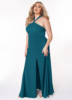 Azazie Rue Bridesmaid Dresses Ink Blue A-Line Halter Chiffon Dress image9