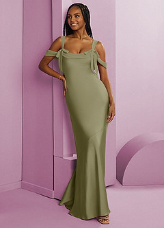 Barbie ♥ Azazie Vestidos de damas de honor Vestido de Pistacho de Satén Elástico de Corte Recto con Plisado image10