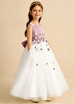Azazie Eleni Blumenmädchenkleider Ballkleid Schleifen Tüll Kleid Elfenbein Altrosa image3