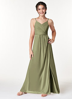 Azazie Luxy Junior Pistachio Pleated Mesh Dress image3