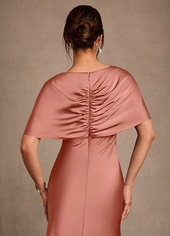Azazie Dosia Mother of the Bride Dresses Salmon Pink Sheath Pleated Stretch Satin Dress image5