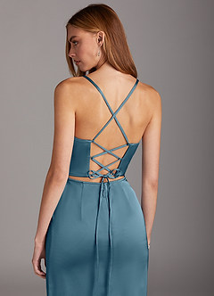 Azazie Brookelle Bridesmaid Dresses Bermuda Sheath Sweetheart Corset Stretch Satin Dress image6