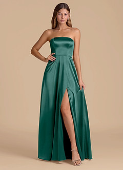 Azazie Wren Bridesmaid Dresses Pine A-Line Strapless Metallic Satin Dress image1