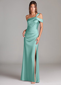 Azazie Wynter Jurken voor bruidsmeisjes Jurk van Stretch Satijn met Kolom Off the Shoulder Aqua image1